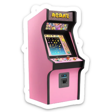 Arcade Machine Emoji "A pastel pink arcade machine with glowing buttons and screen, surrounded by floating sparkles and digital pixel effects." sticker