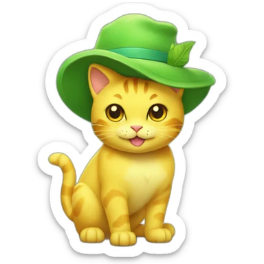 Yellow cat with hat of bulbasaur sticker