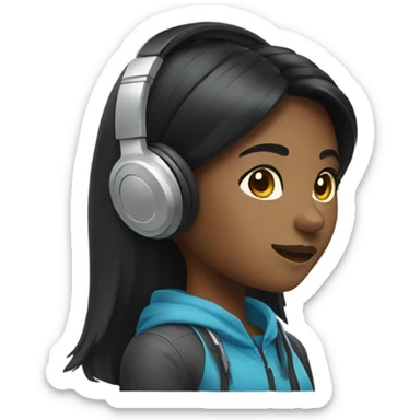 black hair girl with gaming headset sticker