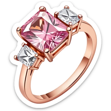 Rectangle cut pink diamond ring rose gold with two white diamonds  sticker