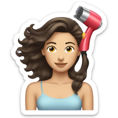 Brunette girl blow drying hair sticker
