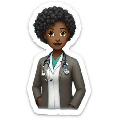 black woman doctor curly long hair sticker
