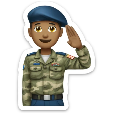 Blue camouflage uniform light skin boy saluting with hos hand sticker
