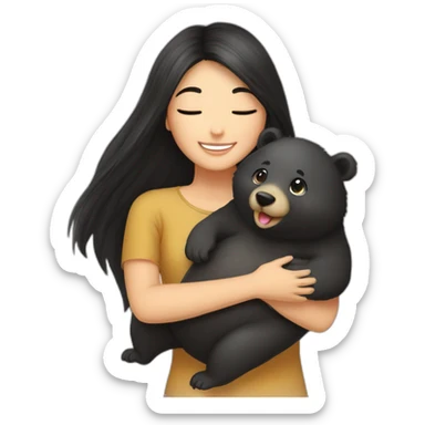 happy-girl-who-is-black-hair-and-hugging-happy-quokka sticker