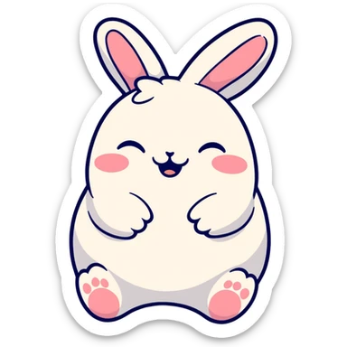 plush toy chubby bunny laughing with closed eyes and little tears, kawaii Japanese sticker style sticker