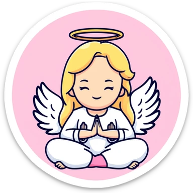 woman with long blonde hair as an angel meditating with pink cufflinks in her hair sticker