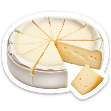 cinematic-realistic-brie-cheese-emoji,-featuring-soft-ripened-cheese-with-a-delicate white rind-rendered-with-lifelike-detail-and-inviting,-natural-lighting sticker