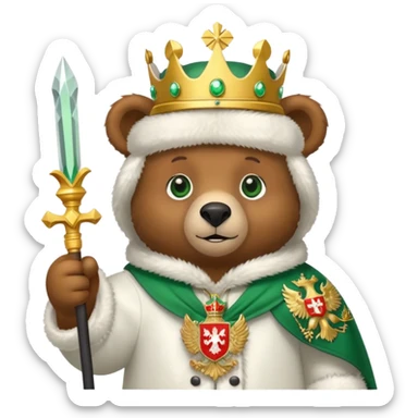 Adorable brown bear with green eyes, white ushanka hat featuring very clear and accurate Russian Federation double-headed eagle coat of arms with crowns and scepter, iOS emoji style sticker
