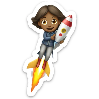 The girl is flying on a rocket with money sticker