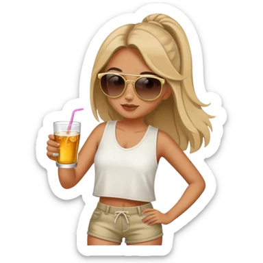 girl in long shorts and sun glasses drinking alcohol  sticker