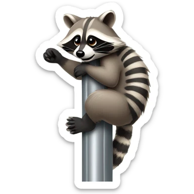 Raccoon sitting on its butt on a plastic pole sticker