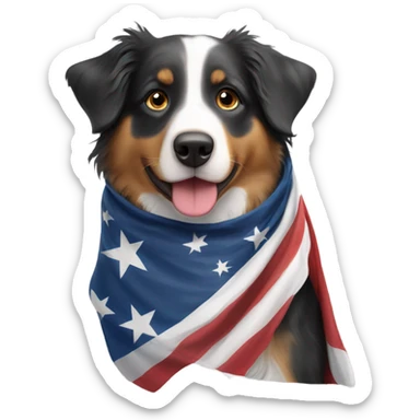 Austrailian shepherd wears an american flag sticker