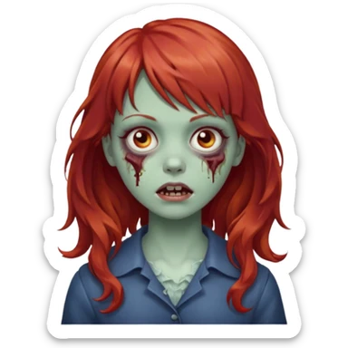 Uma zumbi garota com cabelo vermelho ondulado, medio e franja reta sticker