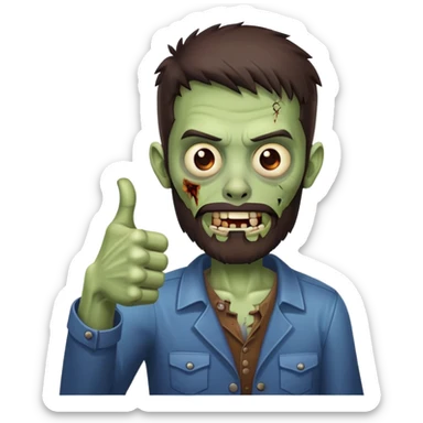 zombie with thumbs up gesture, dark brown hair and short full beard sticker