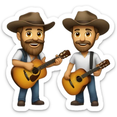 Dupla sertaneja de barba e um deles usando chapéu e segurando violão  sticker