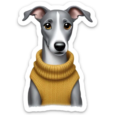 Grey whippet in a jumper playing sticker