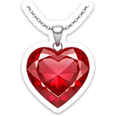 heart ruby pendant with silver chain and white stones sticker