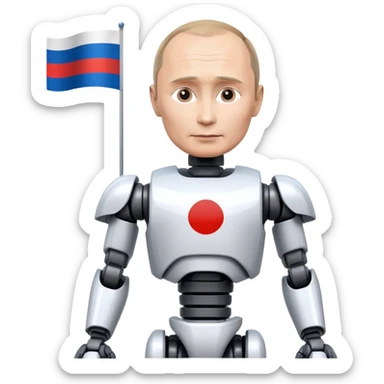 Futuristic robot with Vladimir Putin features and Russian flag colors sticker