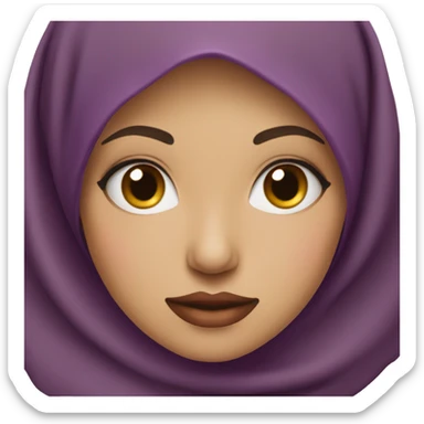 Young Muslim woman with wide round face and purple hijab and red lipstick sticker