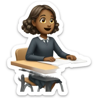 girl is sitting at school desk, hand is raised sticker