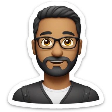 Make an emoji image of a indian guy with a 3-DAY STUBBLE BEARD with a middlepart haircut (hair split in the middle) that is black, and some glasses that are kinda rectangular. completly White background


 sticker