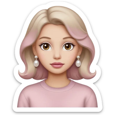 “Emoji girl, soft matte skin, neutral taupe eyeshadow, light rose lips, subtle contour, pearl earrings, loose waves, wearing cream cashmere sweater.” sticker