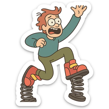 trampoline shoes, cartoon style, exaggerated springs, bright colors sticker