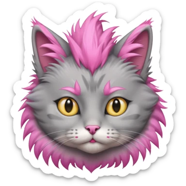 grey cat sitting with pink mohawk sticker