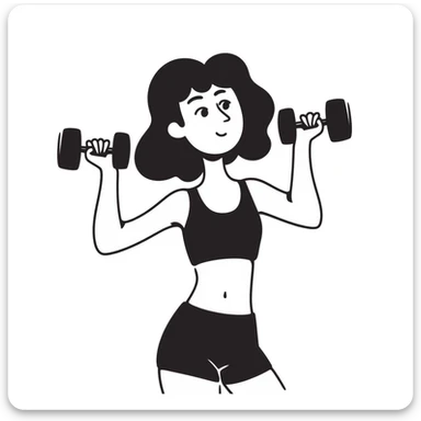 brunette girl in gym wear lifting a dumbbell, hand drawn style, notion style doodle sticker