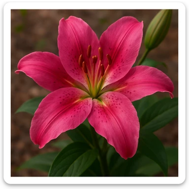 realistic style lily flower in vibrant pink color sticker