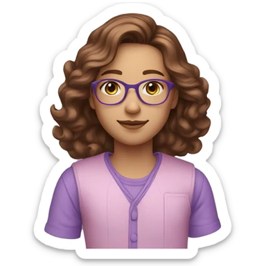 architect green eyes, prescription glasses, brown hair with highlights, wearing blue, lilac pink clothes sticker