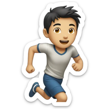 an asian boy running fast sticker