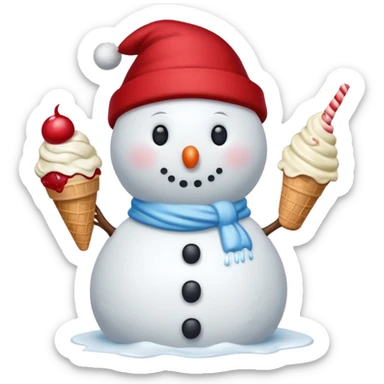 snowmen holding ice cream single snowmen with red winter cap sticker