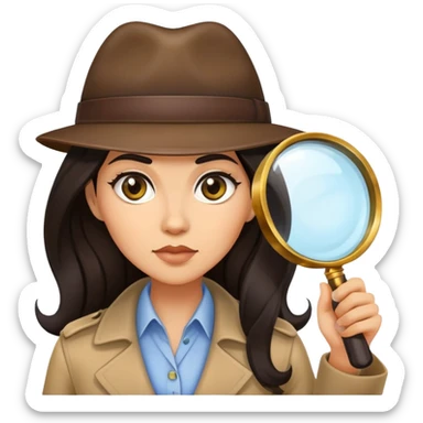 lady detective light medium skin tone, long dark hair, with magnifying glass  sticker