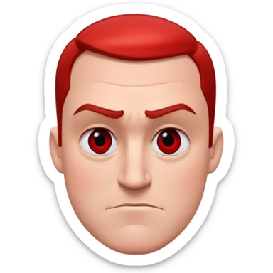 Mr incredible with a straight face with giant very red pupils and his irises are black and 3 lines of black ink are coming out of his eyes and the entire picture including Mr incredible is red sticker