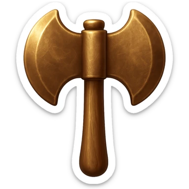 Change the texture of the axe to look more like real bronze metal, not diamond. Keep the axe's shape, but make it metallic, shiny, and worn in emoji style. Transparent background. sticker