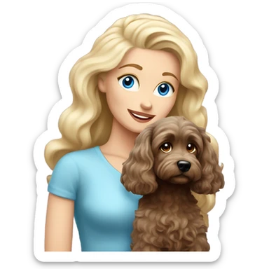 blue eyed old long haired blonde lady with dark brown Cockapoo puppy dog sticker