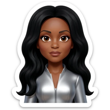 Diana Ross with brown eyes, long black hair, silver metallic outfit sticker