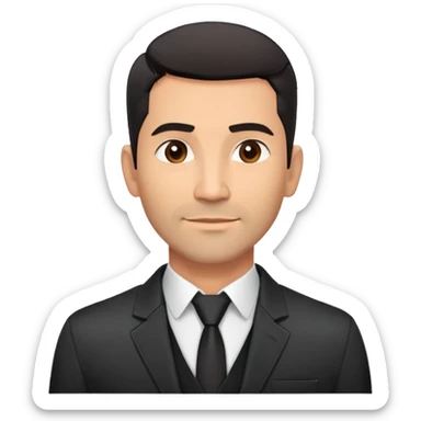 Attractive robust Hispanic man in his mid-40s, light brown complexion, short black hair with prominent fade haircut, light facial scruff, square face with strong jawline, friendly TV presenter expression, unbuttoned black jacket, white shirt with top button open, no necktie sticker