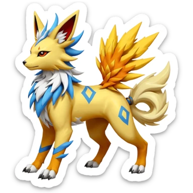 Feral Solgaleo-Jolteon-Cobalion-Renamon-Zeraora-Vernid-fusion-hybrid-creature, full body  sticker