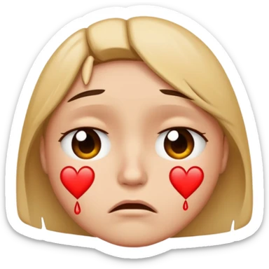 A disappointed face with tears and broken hearts around it sticker