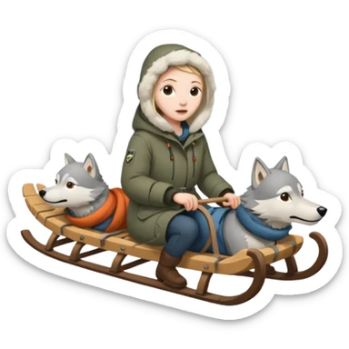 wolves pulling person on sled sticker
