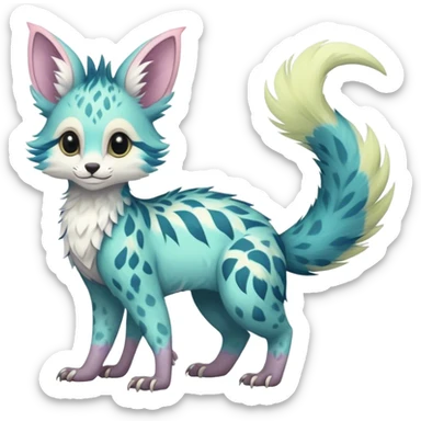 Feral Rare Fantasy pastel tropical Vernid-Trico-species by LiLaiRa, random markings, tufted tail, tufted ears, full body sticker