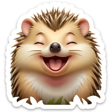 Cinematic Silly Yawning Hedgehog Portrait Emoji, Head tilted with a dramatic, wide-open yawn revealing a tiny, adorable snout and droopy quills, with sleepy, half-closed eyes, Simplified yet irresistibly cute features, highly detailed, glowing with a soft, cozy woodland light, high shine, relaxed yet humorously expressive, stylized with a dash of whimsical forest charm, soft glowing outline, capturing the essence of a drowsy yet endearing hedgehog that appears ready to stretch and yawn its way into your heart! sticker