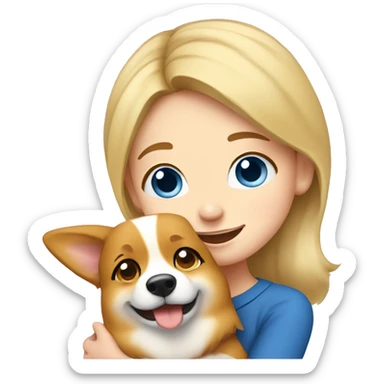 Blue eyed blond girl hugging a corgi happily sticker