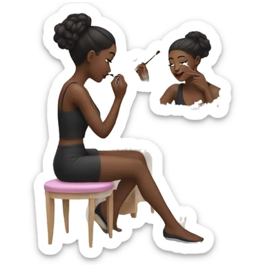 girl sitting and doing her makeup on vanity  sticker