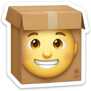 Boy Wearing a box as hat while looking down with a smile and double chin sticker