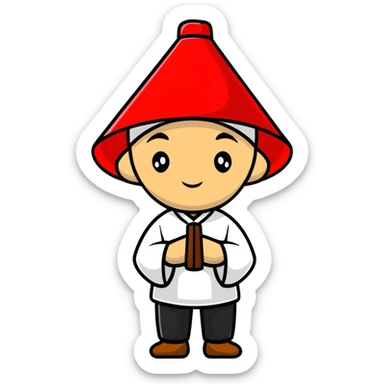 man with Chinese cap, traditional Asian conical hat sticker