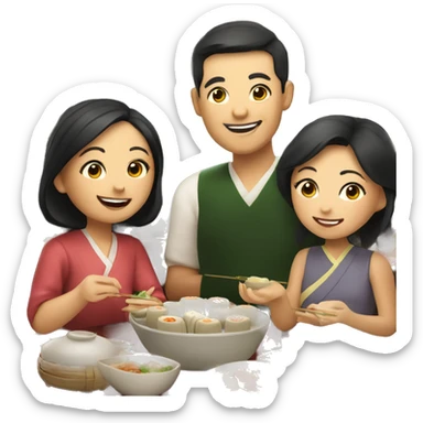 A family enjoying dim sum at restaurant sticker
