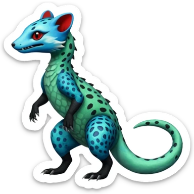 Blue green red black white Salandit-genet-fusion-hybrid-creature (full body) sticker